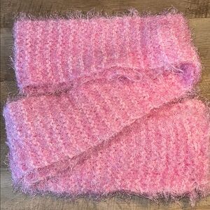 Cozy Pink Fuzzy Scarf hand knitted 88” long 5.5” wide